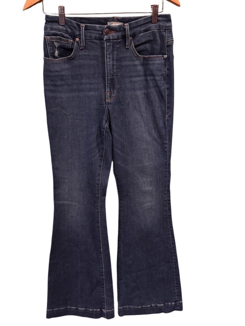 Good American Flared Denim Comfy Jeans, size 10/30, Weekend Retro Throw On